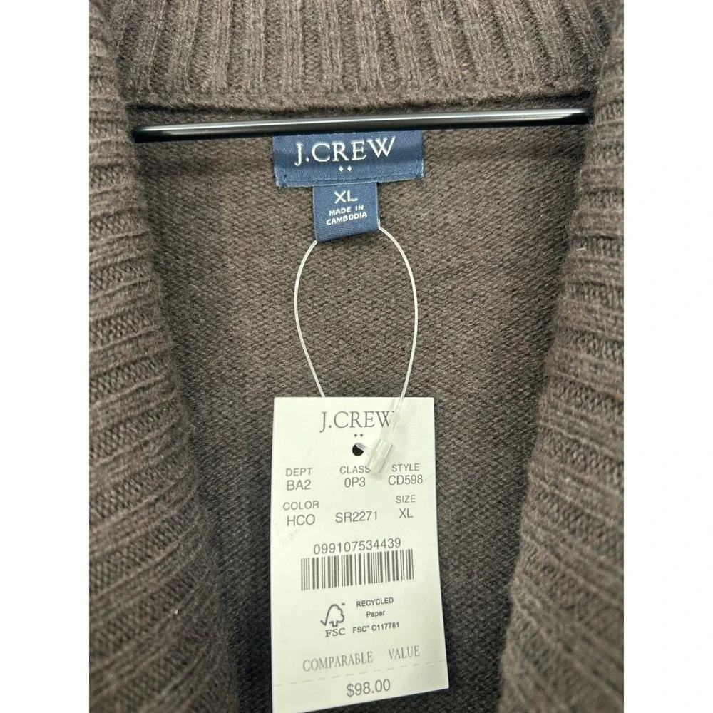 NWT J.Crew Supersoft Lambswool-Blend Shawl-Collar Sweater Heather Cocoa- Mens XL